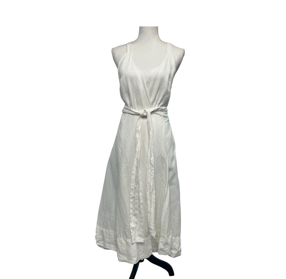 Reformation Midi Dress Womens Small White Linen Wrap Resort Cottage Beach Bridal